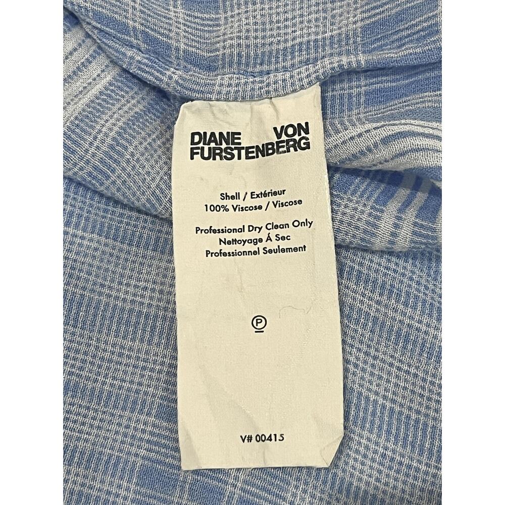 Diane Von Furstenberg Carter Blouse Womens 8 Blue White Plaid Button Front - Picture 7 of 7